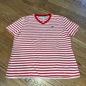 Lacoste Men’s T-Shirt. Size 7 red & white stripe, perfect condition NWOT